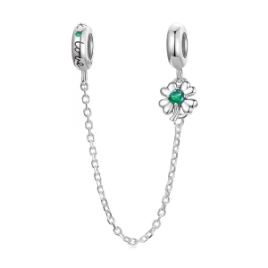 (imagen para) Cadena de seguridad estilo Pandora con trébol de cuatro hojas - SCC2372