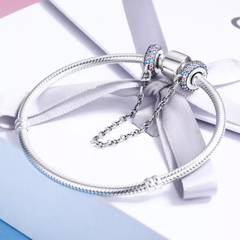 (imagen para) Pandora Estilo Rosa Azul Milagro Cadena de Seguridad - SCC379 - Ver 5