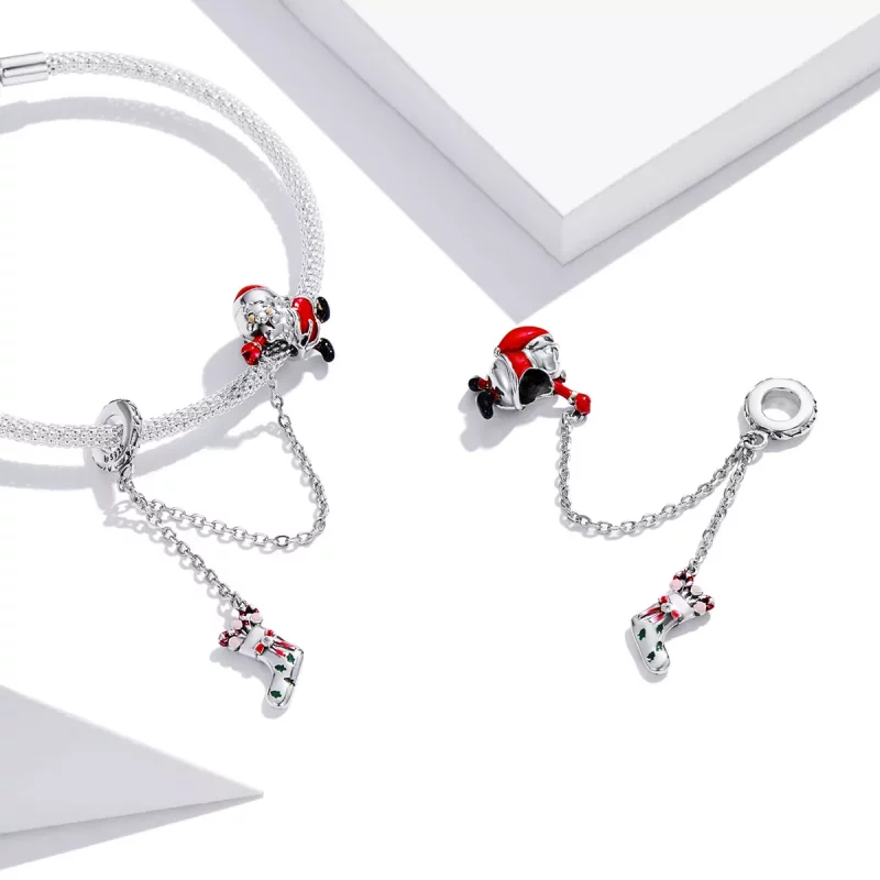 (imagen para) Pulsera de seguridad estilo Pandora con Papá Noel - BSC542 - Ver 4