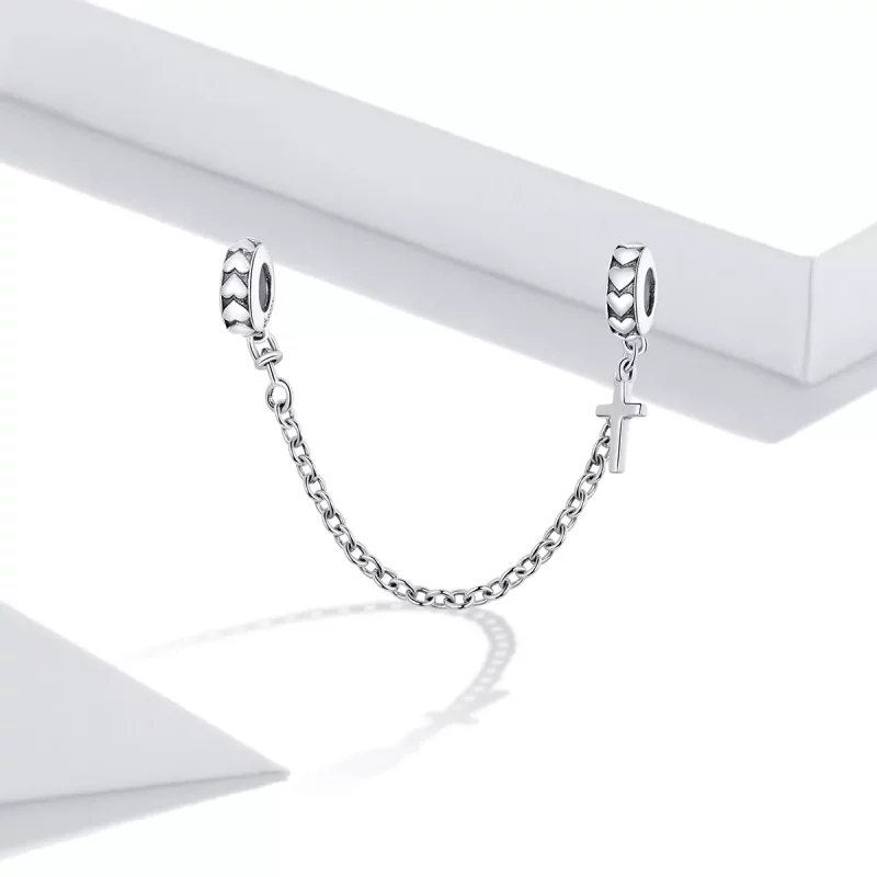 (imagen para) Cadena de seguridad de cruz simple plateada estilo Pandora - BSC362 - Ver 2