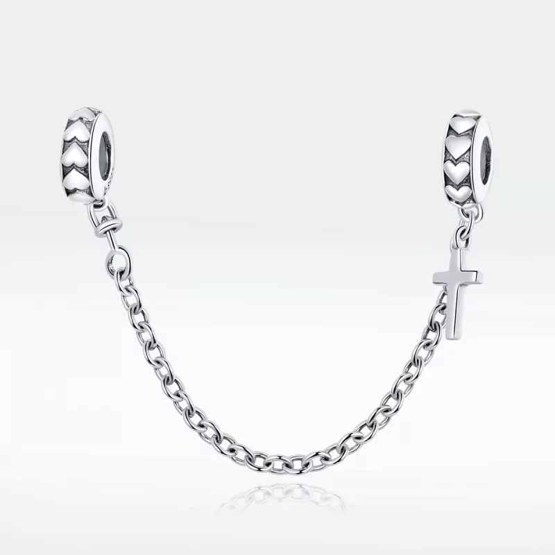 (imagen para) Cadena de seguridad de cruz simple plateada estilo Pandora - BSC362 - Ver 5