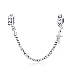 Cadena de seguridad de cruz simple plateada estilo Pandora - BSC362 (imagen para) Cadena de seguridad de cruz simple plateada estilo Pandora - BSC362