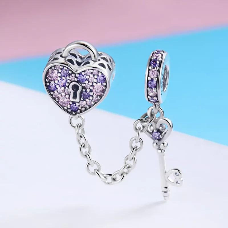 (imagen para) Cadena de seguridad en forma de cuchara con corazón de plata estilo Pandora - SC - Ver 2