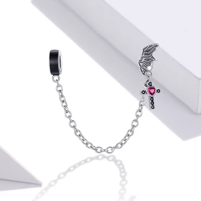 (imagen para) Cadena de seguridad estilo Pandora con cruz alada de plata - SCC1781 - Ver 2