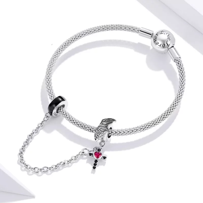 (imagen para) Cadena de seguridad estilo Pandora con cruz alada de plata - SCC1781 - Ver 3