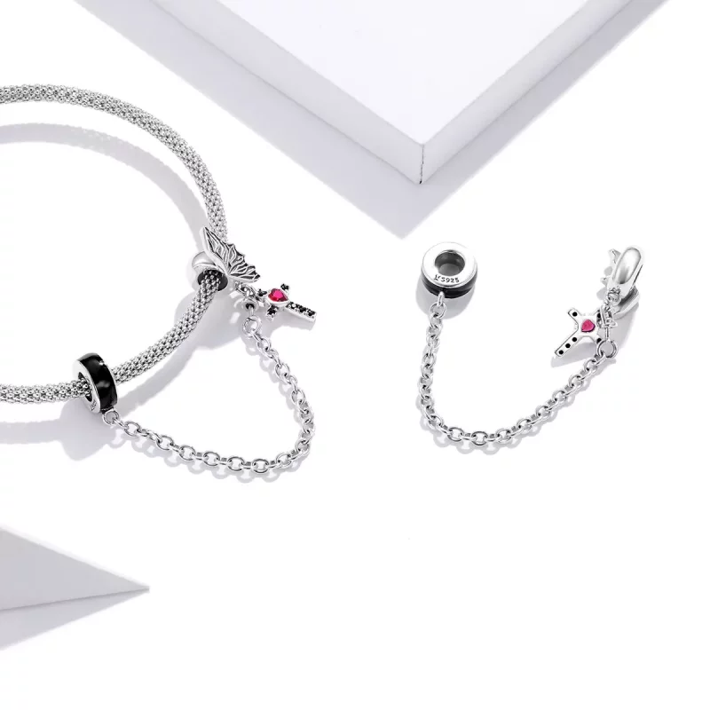 (imagen para) Cadena de seguridad estilo Pandora con cruz alada de plata - SCC1781 - Ver 4