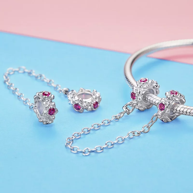 (imagen para) Cadena de seguridad estilo Pandora de plata con guirnalda de hadas - BSC035 - Ver 3