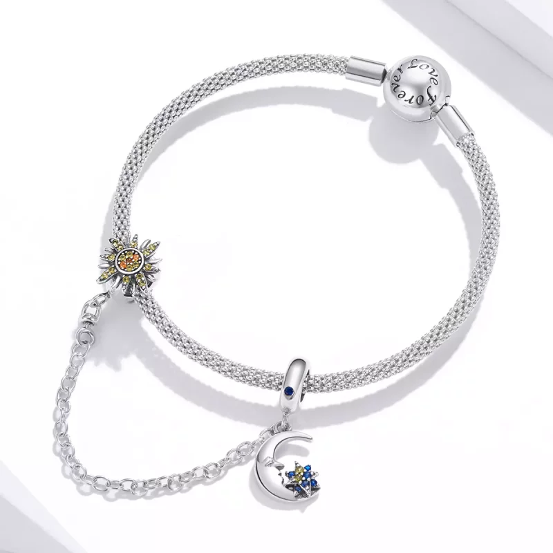 (imagen para) Cadena de seguridad estilo Pandora en plata con diseño de todo el universo - SCC - Ver 3
