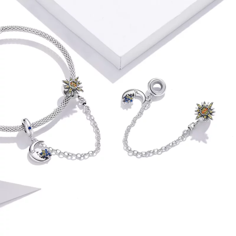 (imagen para) Cadena de seguridad estilo Pandora en plata con diseño de todo el universo - SCC - Ver 4
