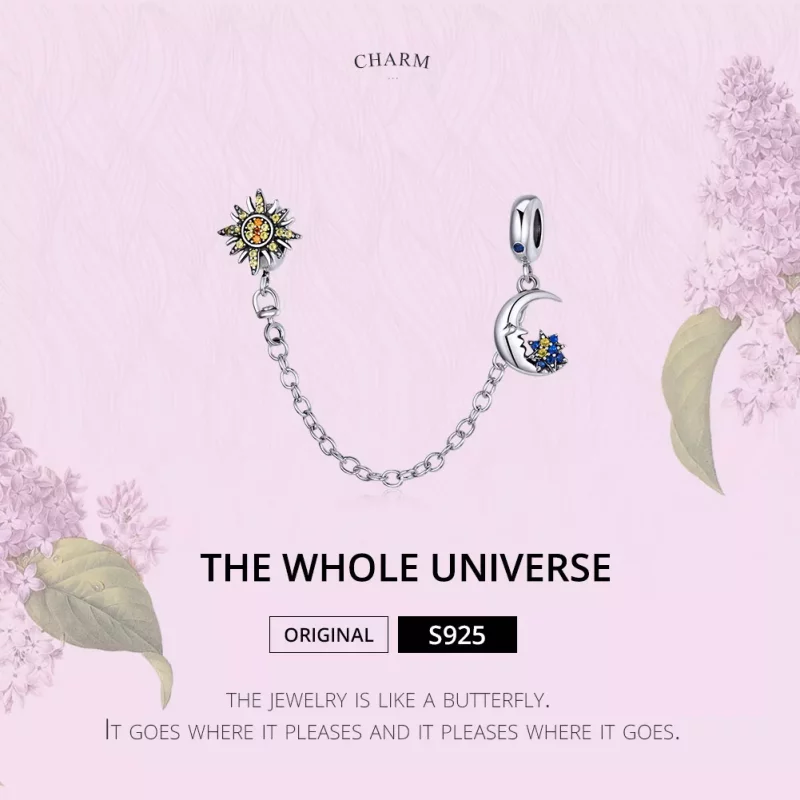 (imagen para) Cadena de seguridad estilo Pandora en plata con diseño de todo el universo - SCC - Ver 6
