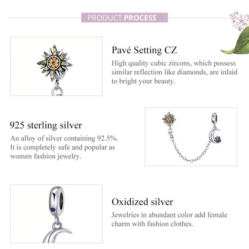 (imagen para) Cadena de seguridad estilo Pandora en plata con diseño de todo el universo - SCC - Ver 8