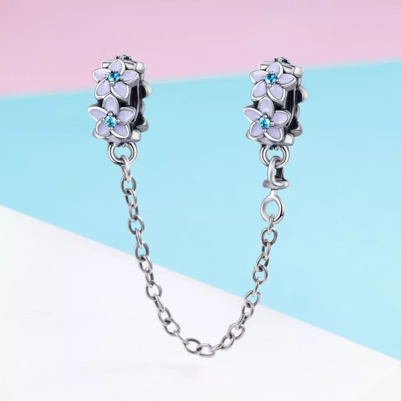 (imagen para) Cadena de seguridad estilo Pandora en plata con flores moradas - SCC602 - Ver 3