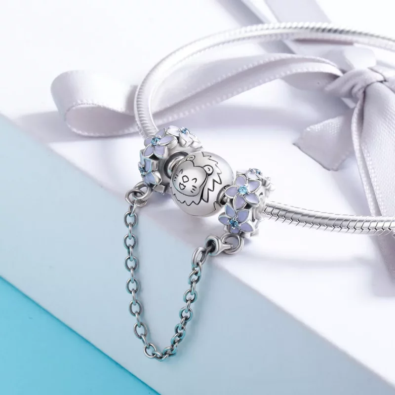 (imagen para) Cadena de seguridad estilo Pandora en plata con flores moradas - SCC602 - Ver 4
