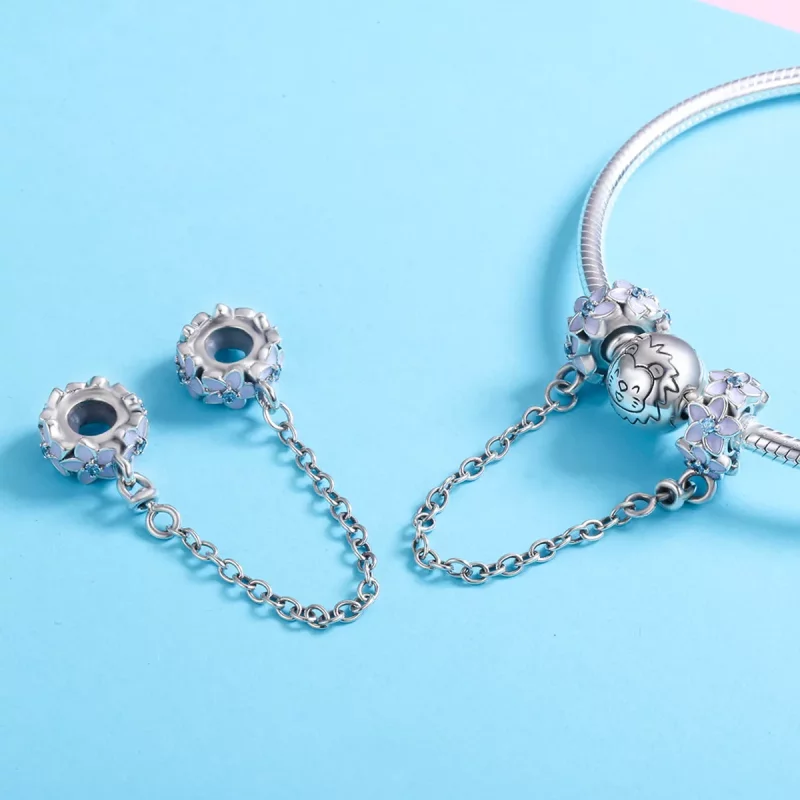 (imagen para) Cadena de seguridad estilo Pandora en plata con flores moradas - SCC602 - Ver 5
