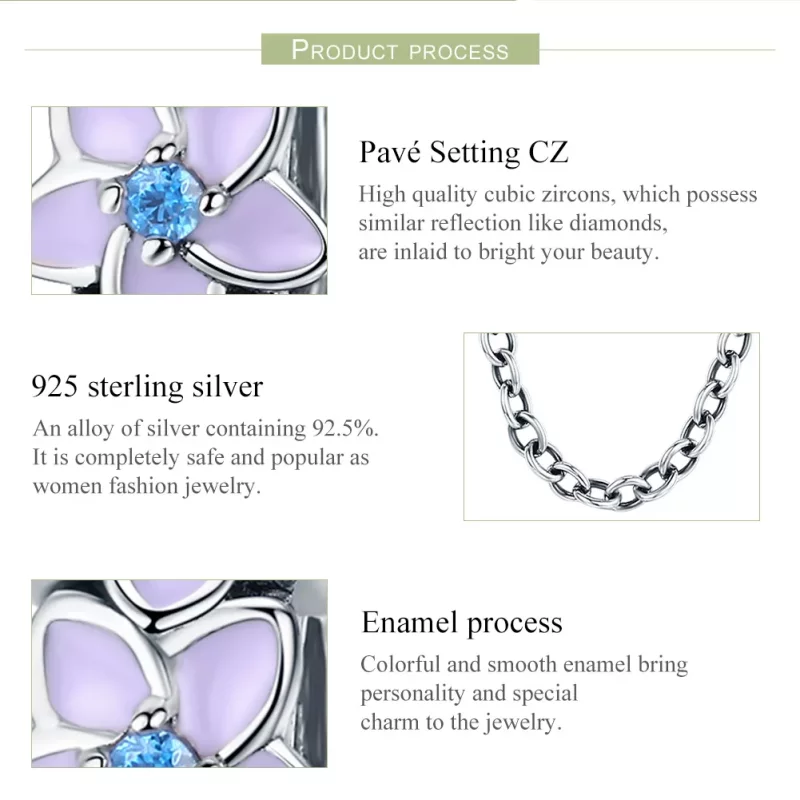 (imagen para) Cadena de seguridad estilo Pandora en plata con flores moradas - SCC602 - Ver 6