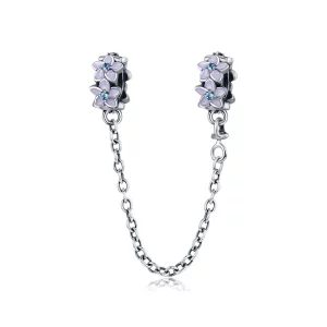 (imagen para) Cadena de seguridad estilo Pandora en plata con flores moradas - SCC602
