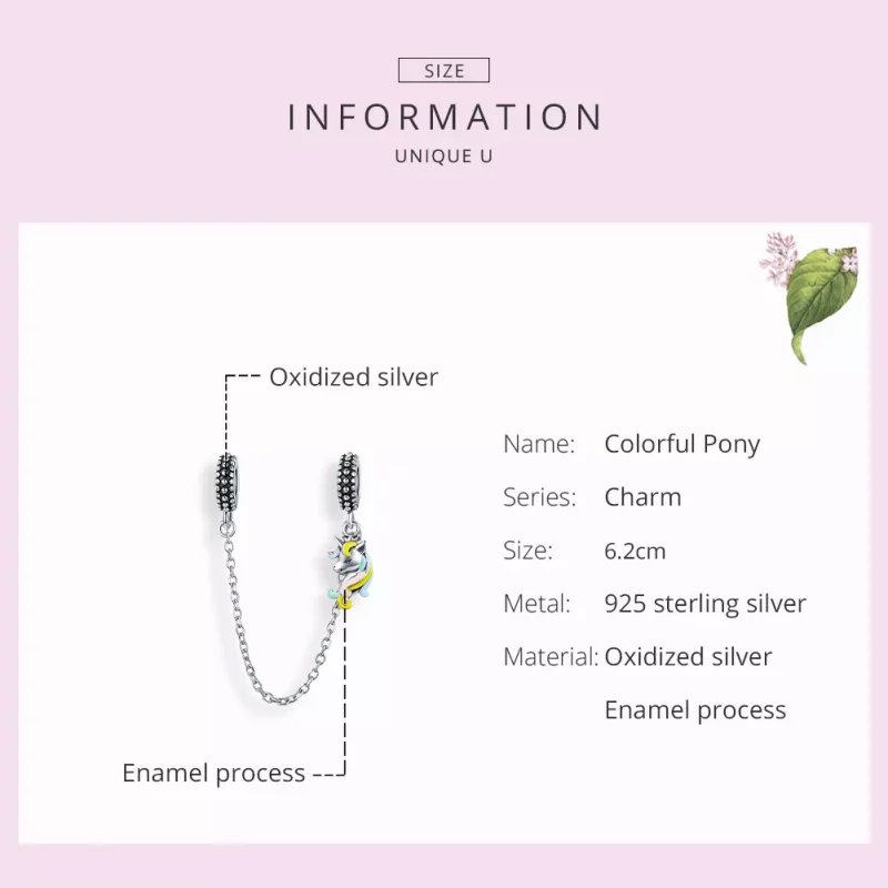 (imagen para) Pandora Style Cadena de Seguridad de Pony Colorido Plateado - SCC1571 - Ver 7