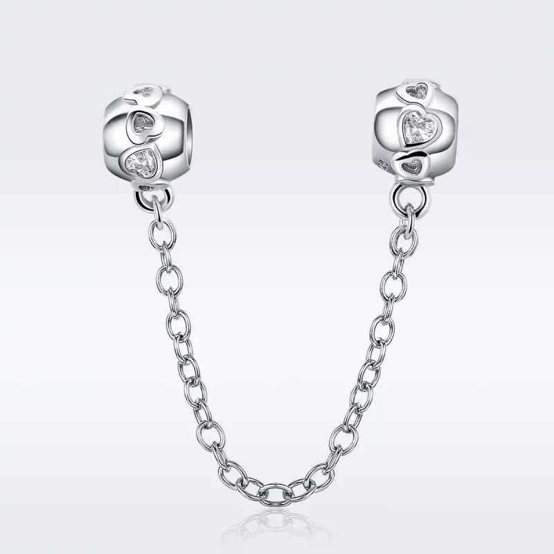(imagen para) Pulsera de estilo Pandora con cadena de seguridad de corazones lindos en plata - - Ver 3
