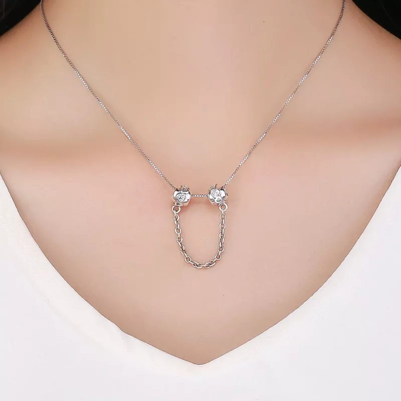 (imagen para) Pulsera de estilo Pandora con cadena de seguridad de corazones lindos en plata - - Ver 5