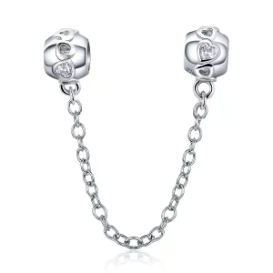 Pulsera de estilo Pandora con cadena de seguridad de corazones lindos en plata - SCC736 (imagen para) Pulsera de estilo Pandora con cadena de seguridad de corazones lindos en plata - SCC736
