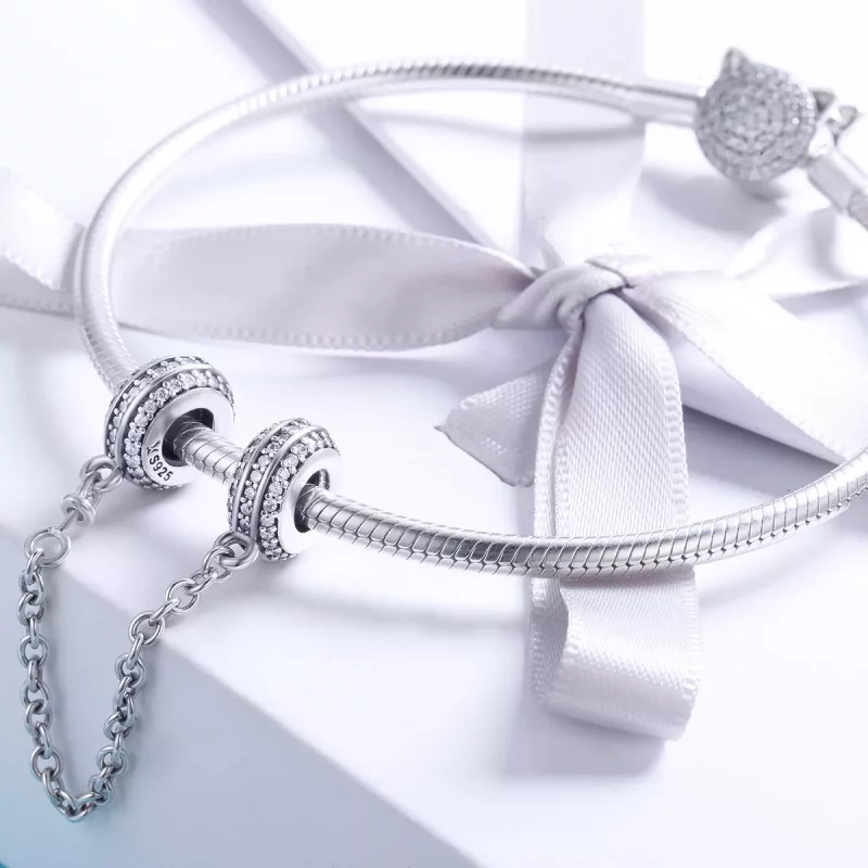 (imagen para) Pulsera de seguridad estilo Pandora con cadena plateada - SCC812 - Ver 4