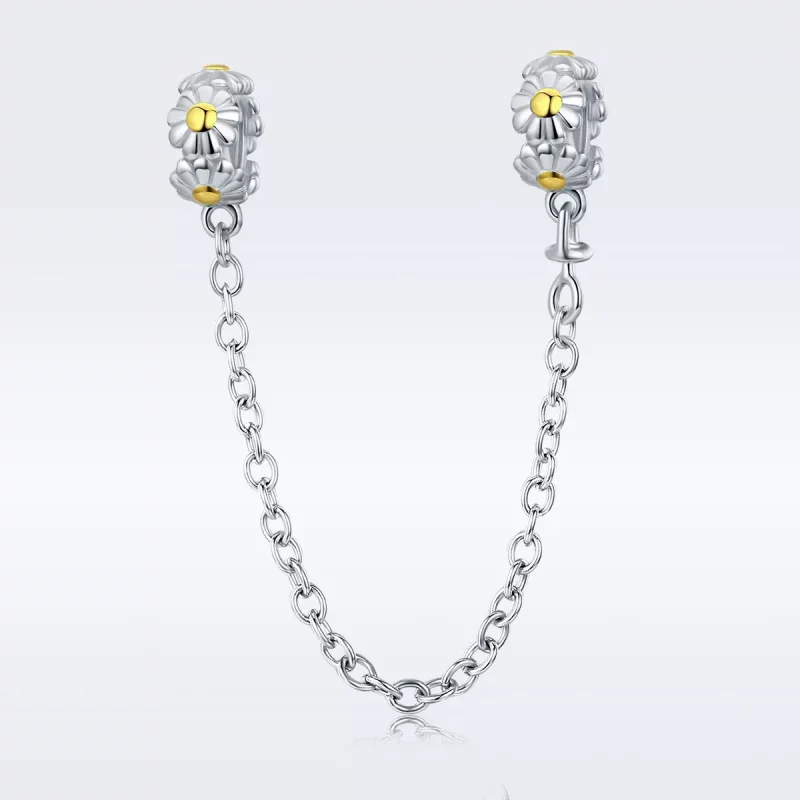 (imagen para) Pulsera de seguridad estilo Pandora de dos tonos con cadena de margaritas - SCC6 - Ver 2