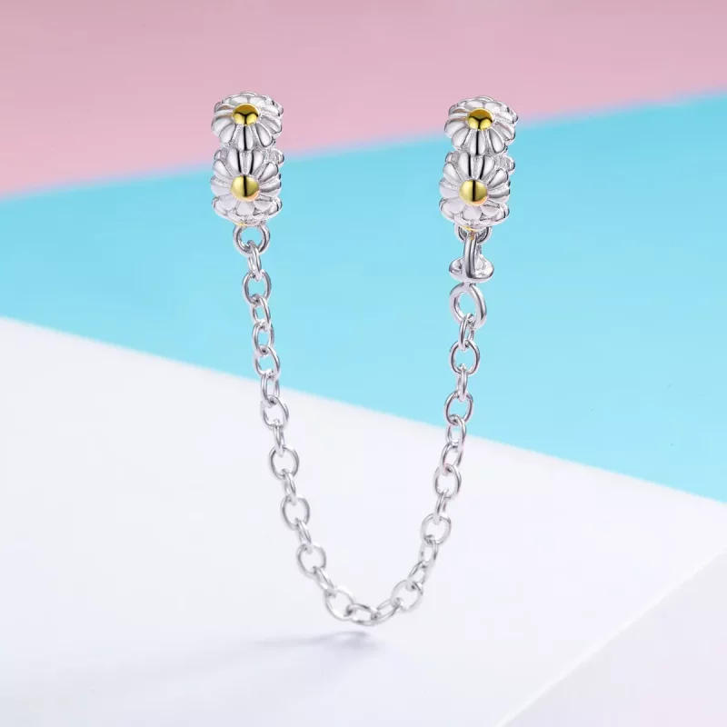 (imagen para) Pulsera de seguridad estilo Pandora de dos tonos con cadena de margaritas - SCC6 - Ver 3