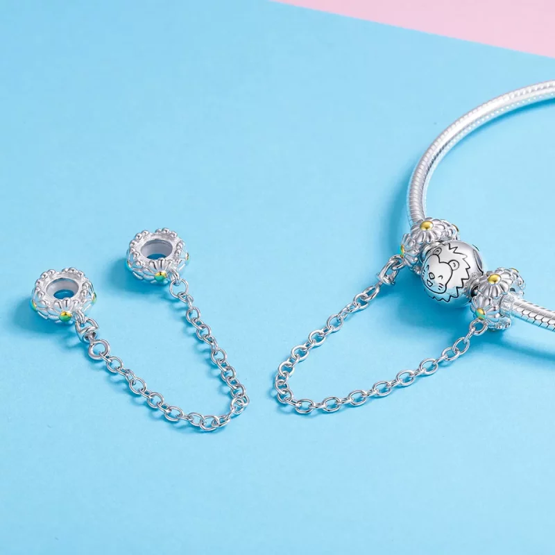 (imagen para) Pulsera de seguridad estilo Pandora de dos tonos con cadena de margaritas - SCC6 - Ver 4