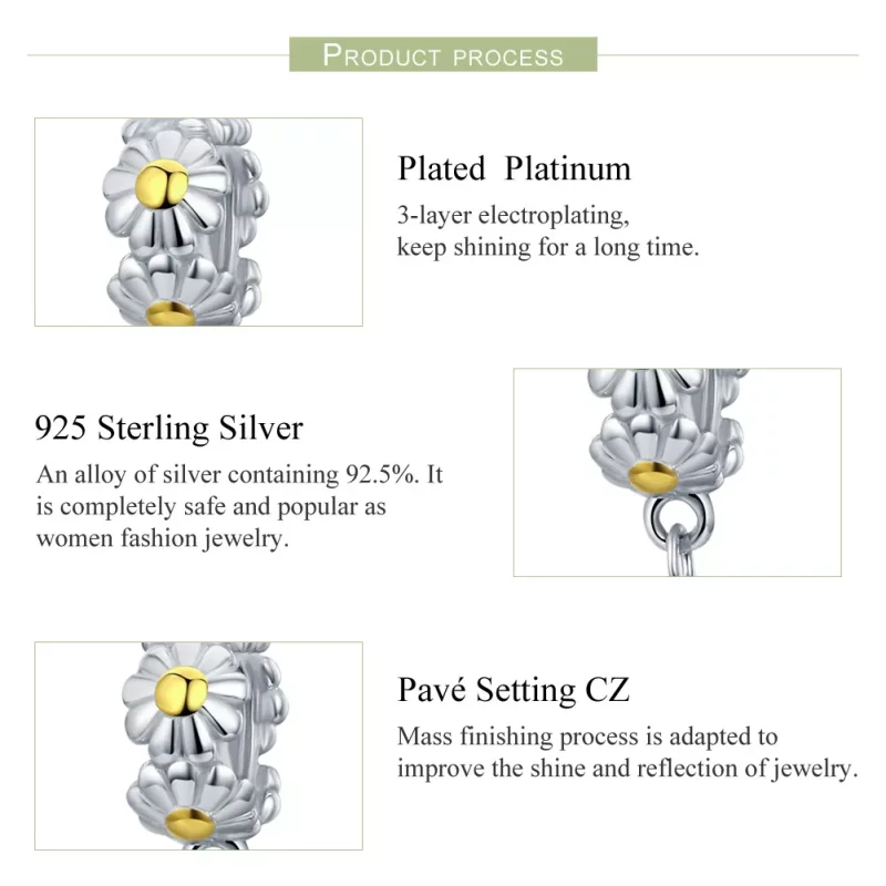 (imagen para) Pulsera de seguridad estilo Pandora de dos tonos con cadena de margaritas - SCC6 - Ver 6