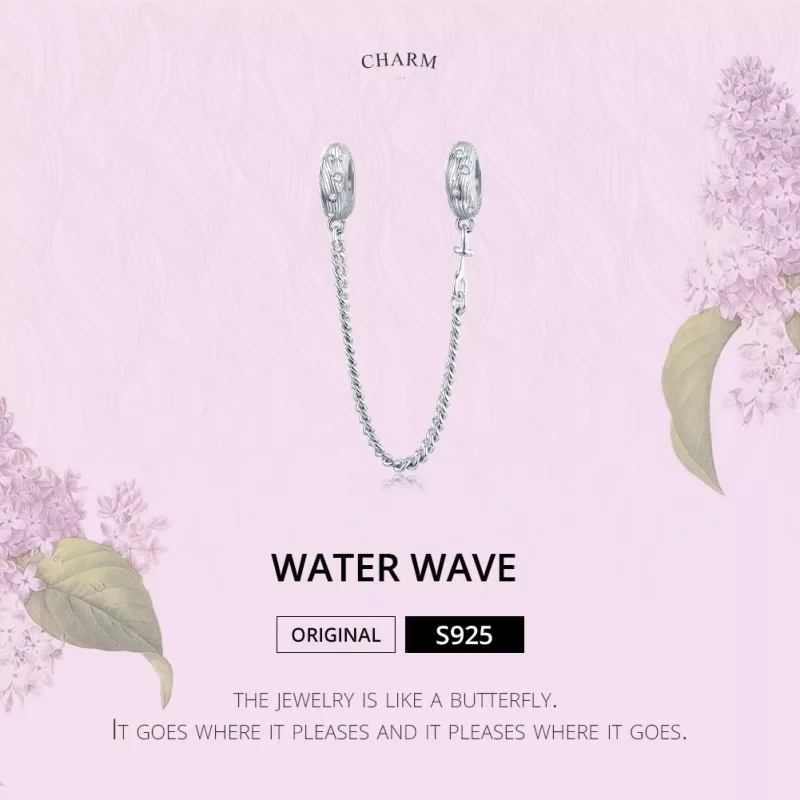 (imagen para) Pulsera de seguridad estilo Pandora en plata con diseño de ondas de agua - SCC15 - Ver 6