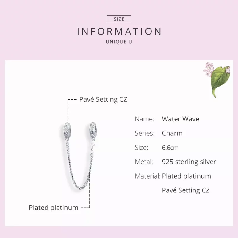 (imagen para) Pulsera de seguridad estilo Pandora en plata con diseño de ondas de agua - SCC15 - Ver 7
