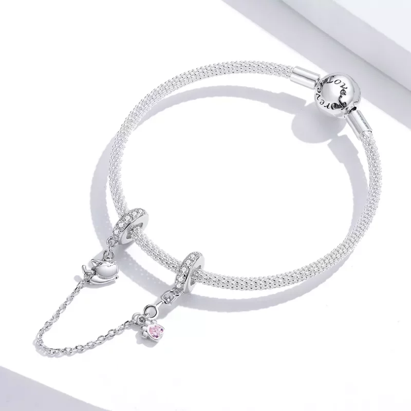 (imagen para) Pulsera de seguridad estilo Pandora en plata con gato y garra - BSC243 - Ver 2