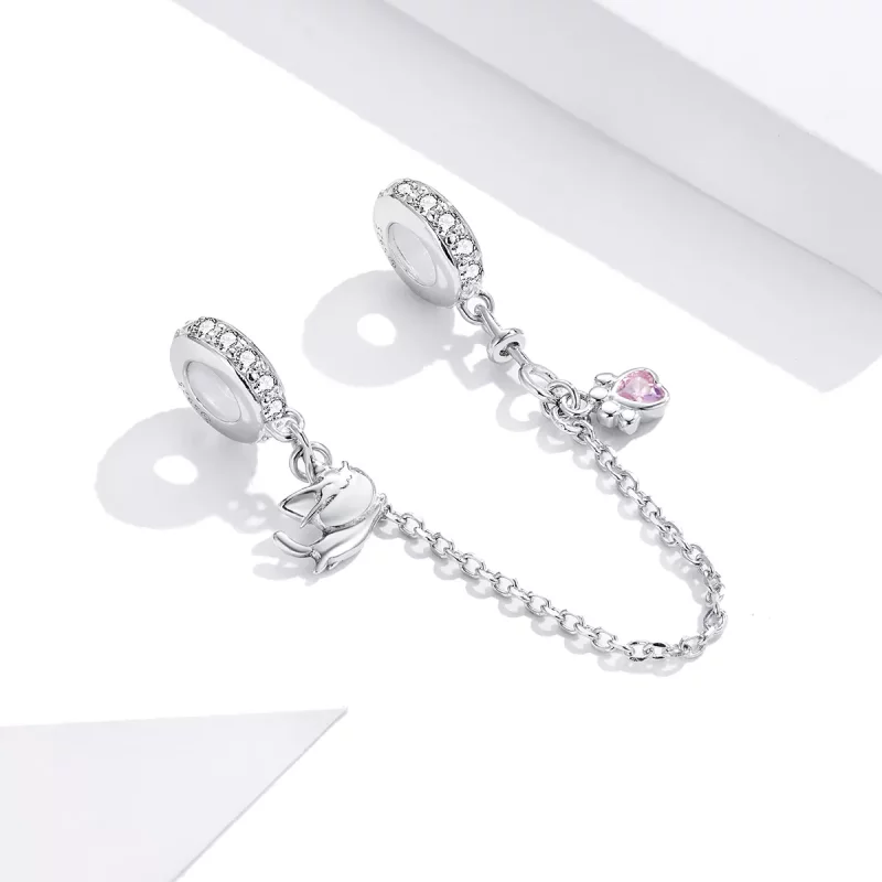 (imagen para) Pulsera de seguridad estilo Pandora en plata con gato y garra - BSC243 - Ver 3