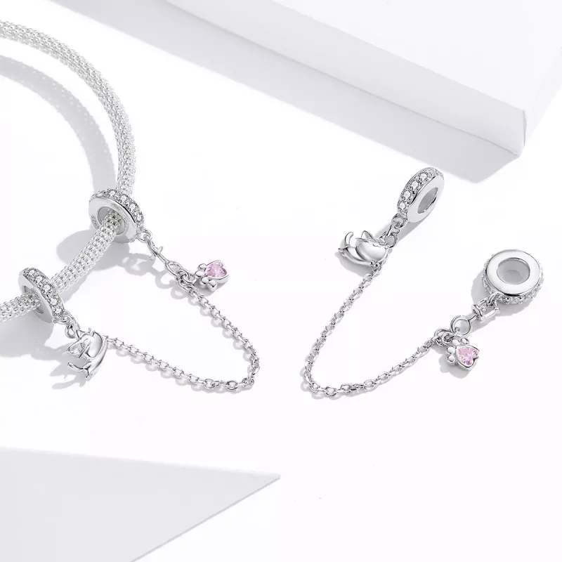(imagen para) Pulsera de seguridad estilo Pandora en plata con gato y garra - BSC243 - Ver 4