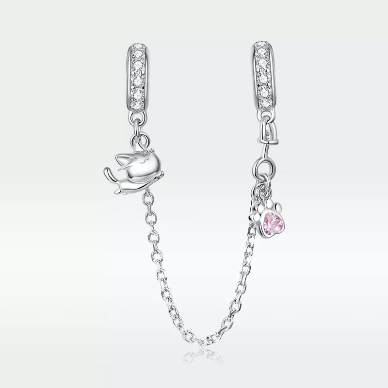 (imagen para) Pulsera de seguridad estilo Pandora en plata con gato y garra - BSC243 - Ver 5