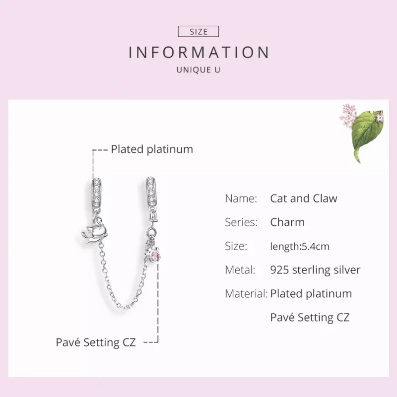 (imagen para) Pulsera de seguridad estilo Pandora en plata con gato y garra - BSC243 - Ver 7