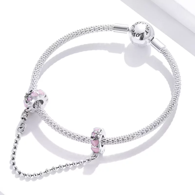 (imagen para) Pulsera de seguridad estilo Pandora en plata con margaritas de amor - SCC1799 - Ver 3