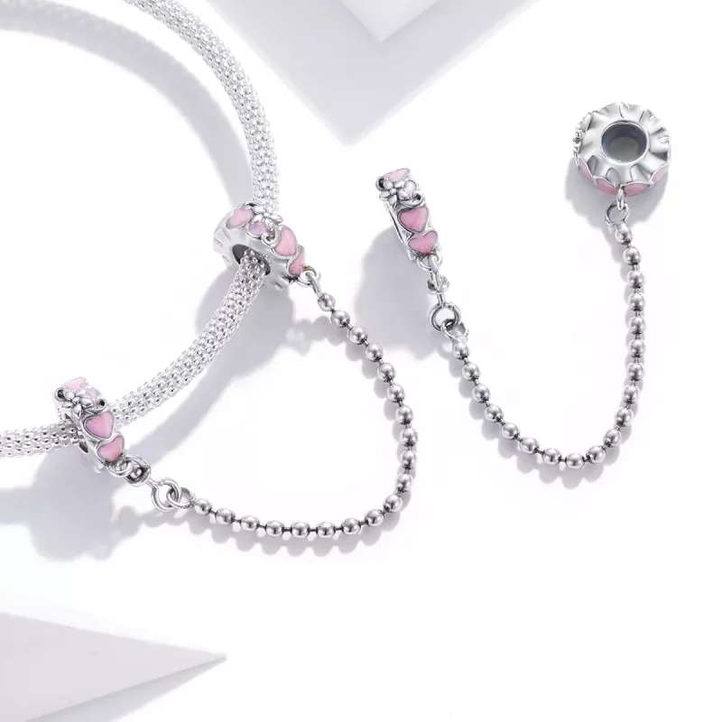 (imagen para) Pulsera de seguridad estilo Pandora en plata con margaritas de amor - SCC1799 - Ver 4