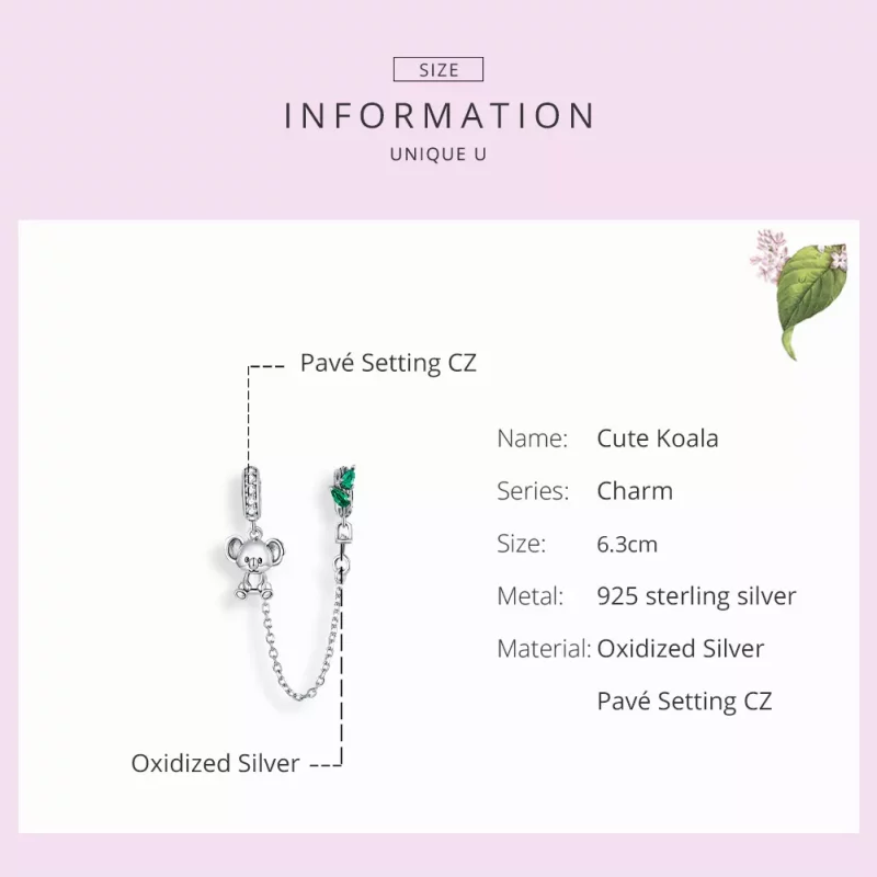 (imagen para) Pulsera de seguridad Koala lindo de estilo Pandora en plata - SCC1523 - Ver 7
