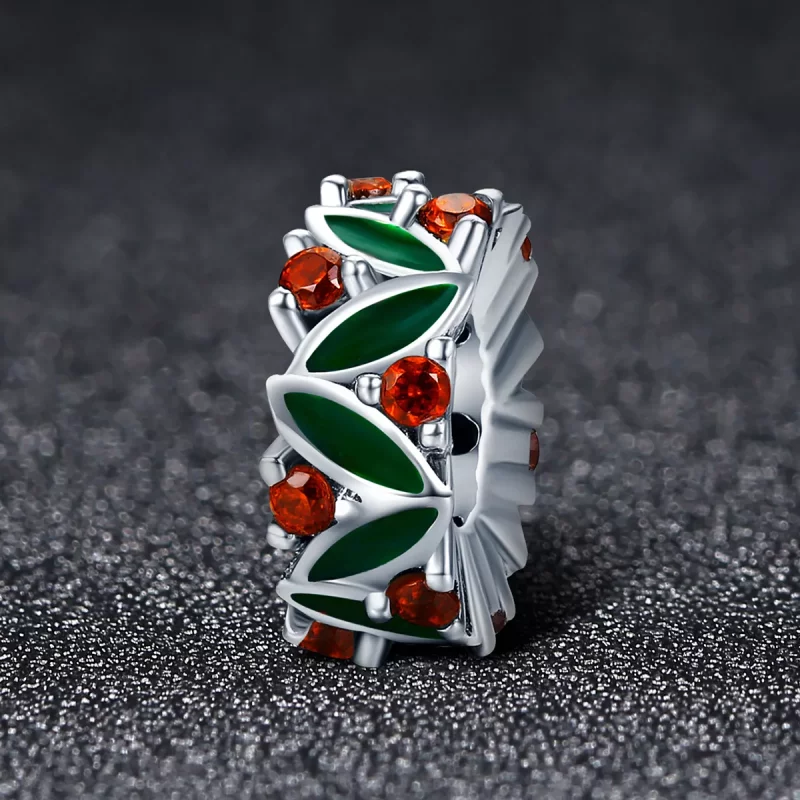 (imagen para) Charm de espaciador con hojas de árbol de Navidad plateado al estilo Pandora - S - Ver 2