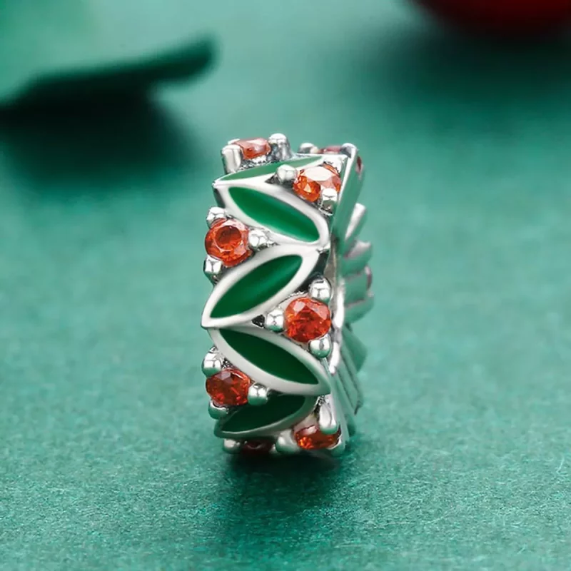 (imagen para) Charm de espaciador con hojas de árbol de Navidad plateado al estilo Pandora - S - Ver 3