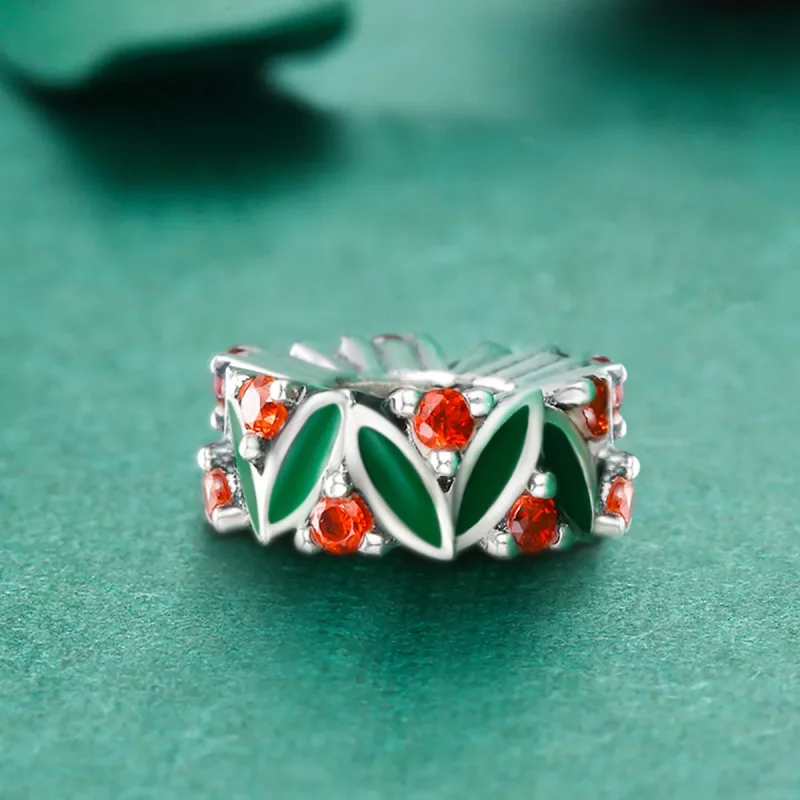 (imagen para) Charm de espaciador con hojas de árbol de Navidad plateado al estilo Pandora - S - Ver 5