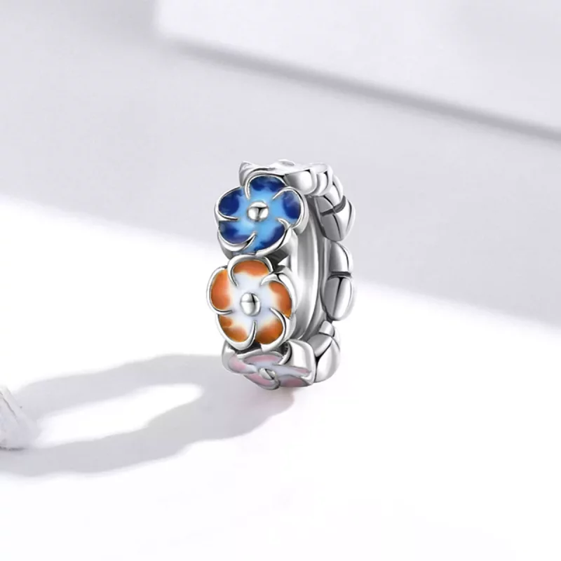 (imagen para) Charm de Espaciador de Hortensia Colorida Estilo Pandora en Plata - SCC1703 - Ver 2