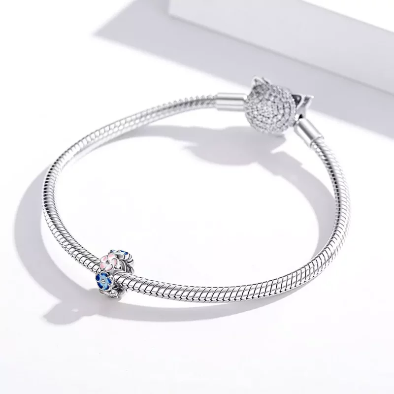 (imagen para) Charm de Espaciador de Hortensia Colorida Estilo Pandora en Plata - SCC1703 - Ver 3