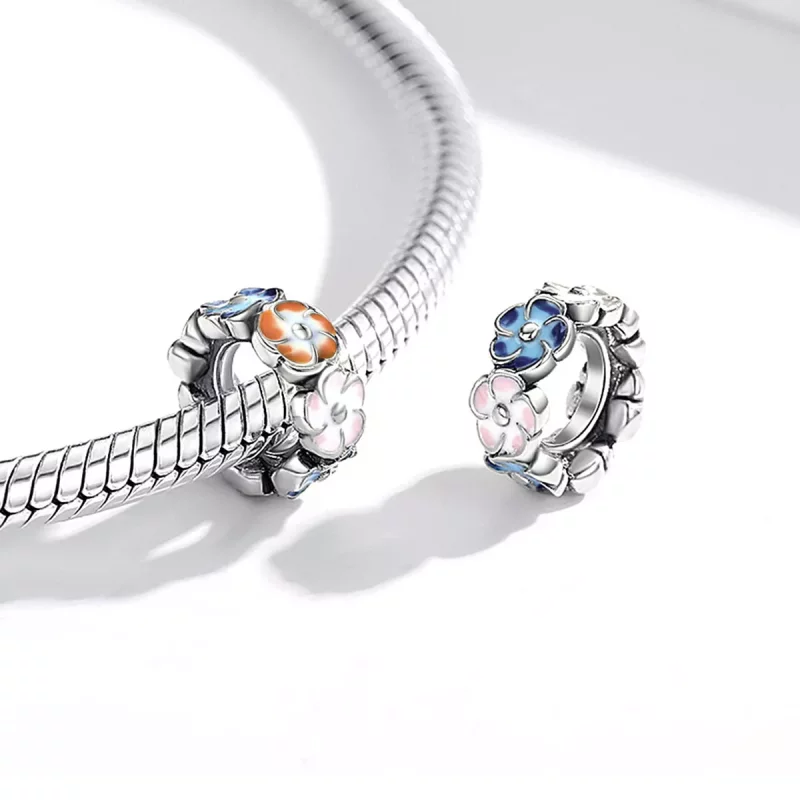 (imagen para) Charm de Espaciador de Hortensia Colorida Estilo Pandora en Plata - SCC1703 - Ver 4