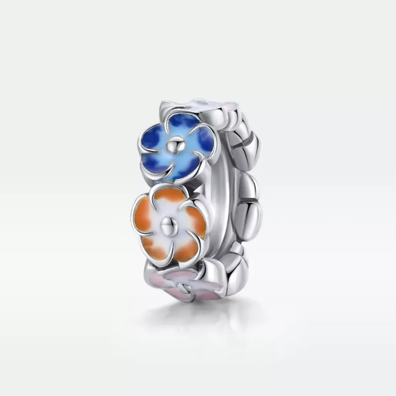 (imagen para) Charm de Espaciador de Hortensia Colorida Estilo Pandora en Plata - SCC1703 - Ver 5