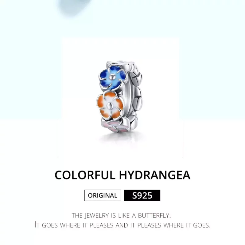 (imagen para) Charm de Espaciador de Hortensia Colorida Estilo Pandora en Plata - SCC1703 - Ver 6