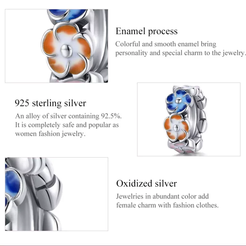 (imagen para) Charm de Espaciador de Hortensia Colorida Estilo Pandora en Plata - SCC1703 - Ver 7