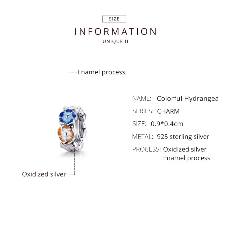 (imagen para) Charm de Espaciador de Hortensia Colorida Estilo Pandora en Plata - SCC1703 - Ver 8