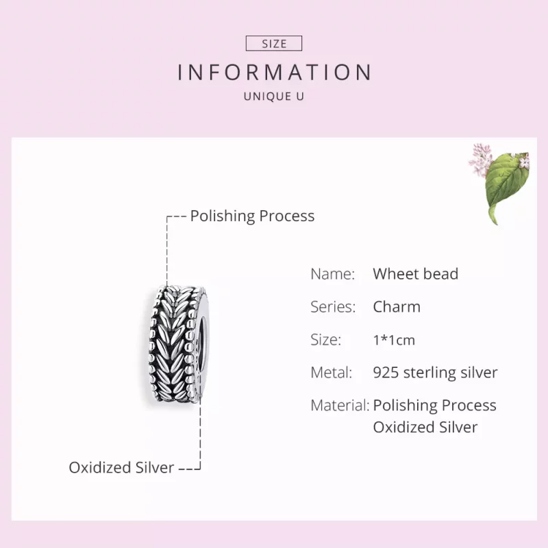 (imagen para) Charm de Espaciador de Trigo de Plata Estilo Pandora - SCC1452 - Ver 7